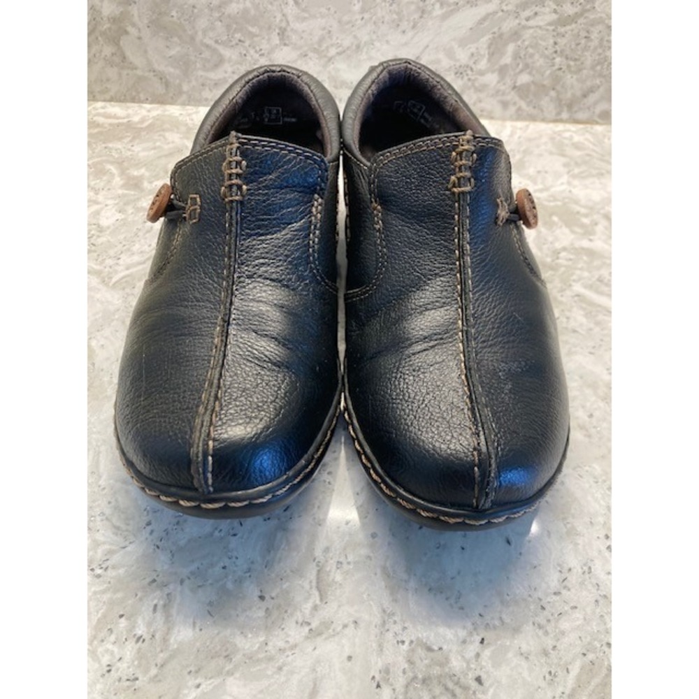 Clarks Un Loop Leather Slip-Ons Front Stitching 7 Black